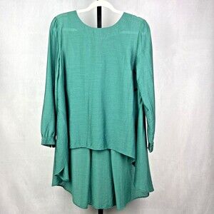 Nathalie Chaize Tunic Women 8 Green Layered Hi Low Lagenlook French Designer Top